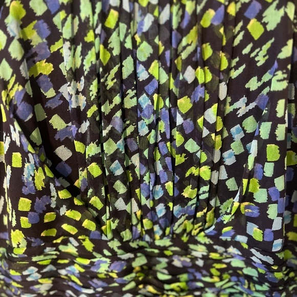 David Meister Sleeveless Abstract Blue Green Ruched Sheath Dress 6 - Picture 2 of 10
